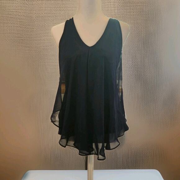 Women's Converse One Star Navy Cotton Tank Racerback Sheer Overlay Size Small - Picture 1 of 4